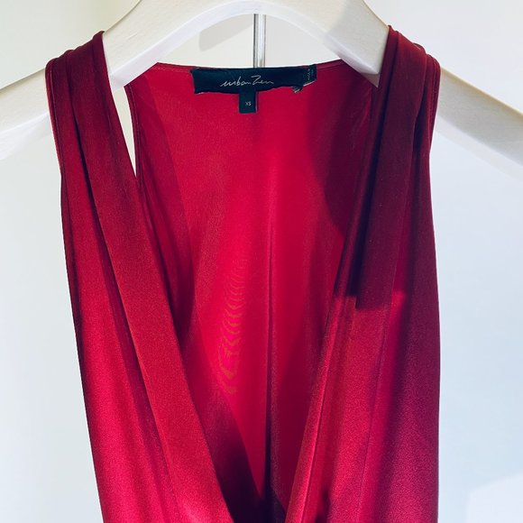 Gorgeous Urban Zen (Donna Karan) Sleeveless Draped Dark Red Silk Charmeuse Dress - Picture 7 of 15